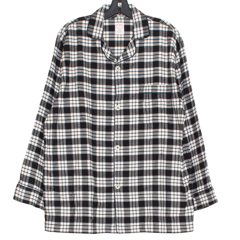 Brooks Brothers Womens Pajama Top Button Up Plaid Black White Size Medium EU